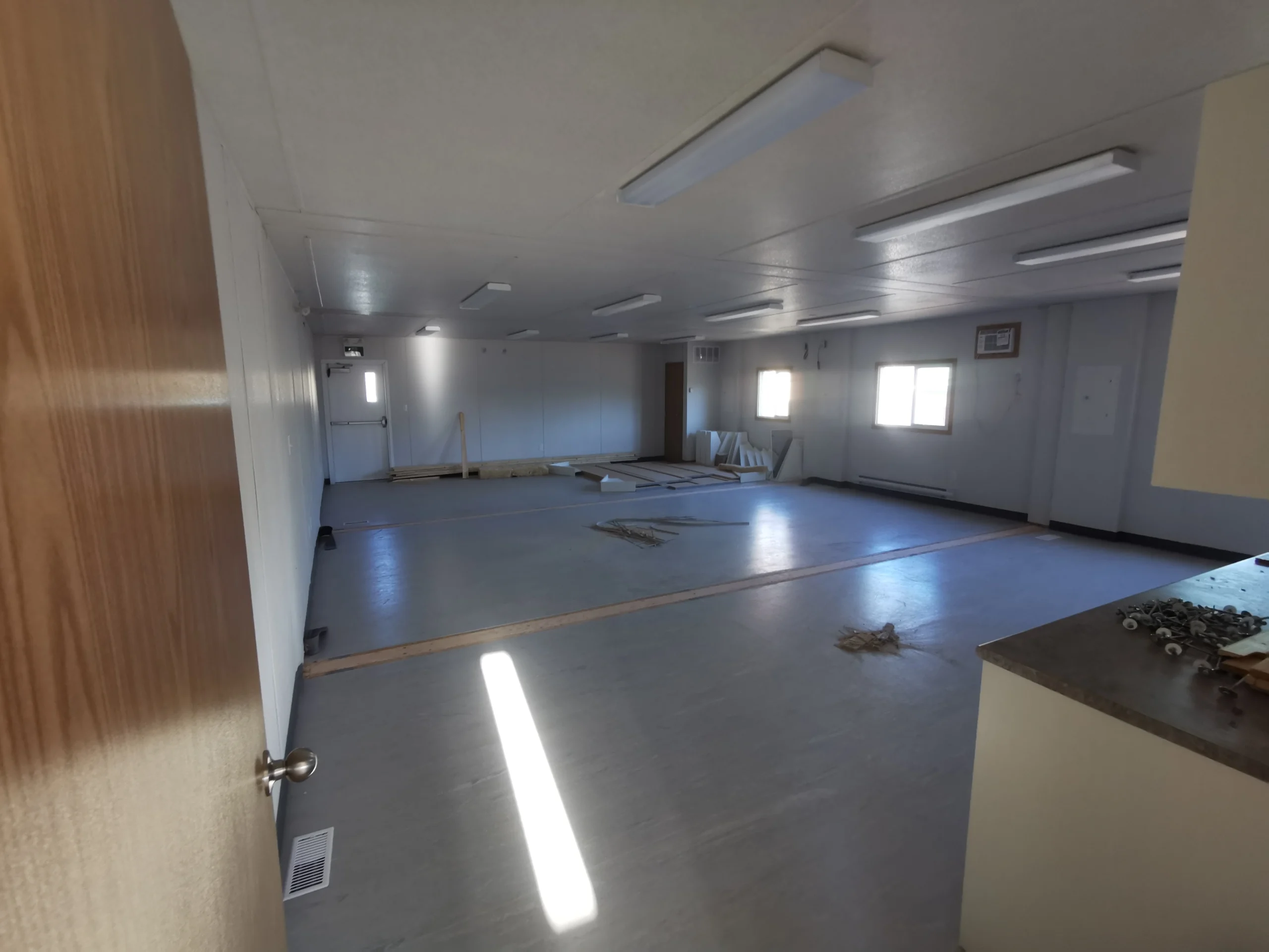 interior of portable office in Canmore, Alberta